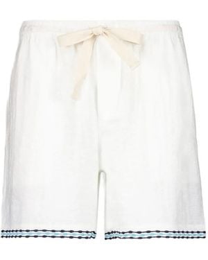 Commas Embroidered-Hem Shorts - White