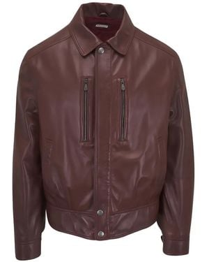 Brunello Cucinelli Zip Leather Jacket - Brown