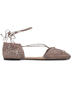 Odissi Lima Woven Lace-Up Flat Pumps - White