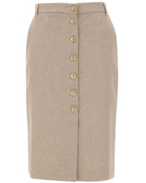 Marella Midi-Rok Met Knopen Aan De Voorkant - Naturel