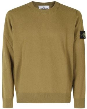 Stone Island 5100021 Logo-Patch Wool Jumper - Green