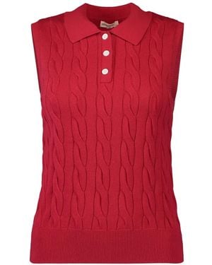 Minnie Rose Cable-Knit Sleeveless Top - Red