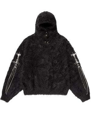 THUG CLUB Sword Faux-Fur Hoodie - Black