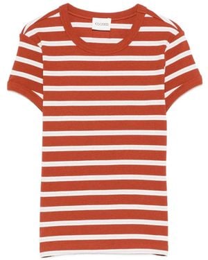 Closed Striped Rib-Knit T-Shirt - Red