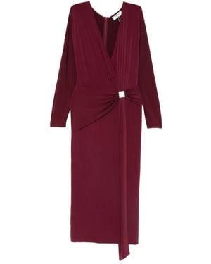 Nissa Crystal-Detail Midi Dress - Red