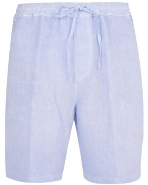 120% Lino Drawstring-Waist Linen Shorts - Blue