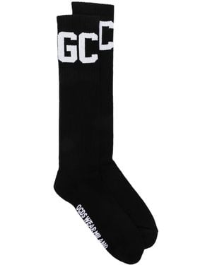Gcds Logo-Jacquard Ribbed Socks - Black