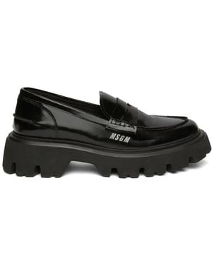 MSGM Chunky Eather Penny Loafers - Black