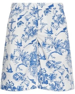 McQueen Floral-Print Shorts - Blue