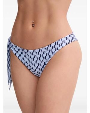KARL LAGERFELD Monogram-Print Side-Tie Bikini Bottoms - Blue