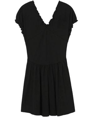 B+ AB Frill-Neck Self-Tie Mini Dress - Black