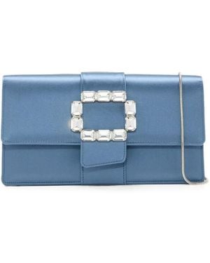 Manolo Blahnik Maycapjou Crystal-Buckle Clutch Bag - Blue