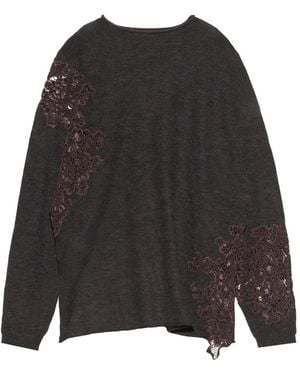 Bimba Y Lola Dunkelgrauer Wollpullover Mit Stehkragen Und Spitzendetail - Schwarz