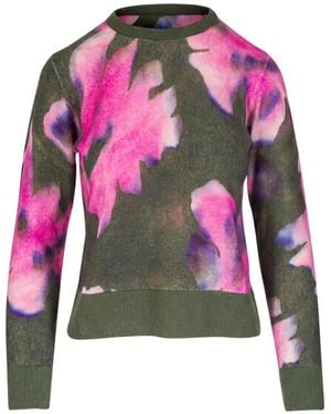 Kinross Cashmere Floral-Print Crew-Neck Sweater - Green