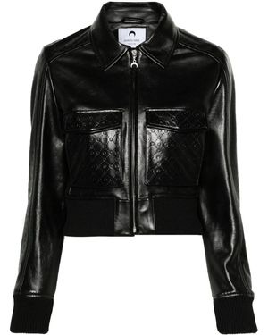 Marine Serre Embossed-Logo Leather Jacket - Black