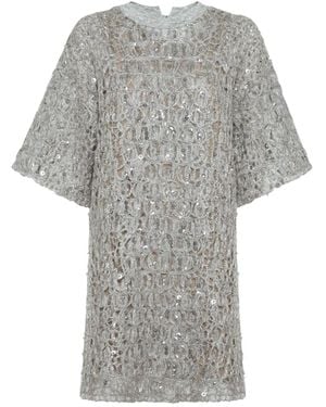Brunello Cucinelli Sequinned Embroidered Mini Dress - Grey