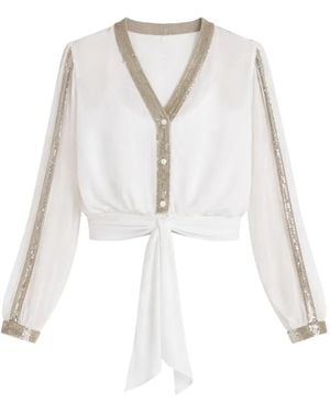 Temperley London Filigree Sequin-Embellished Blouse - Gray