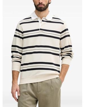 Guess Striped Long-Sleeve Polo-Collar Jumper - Natural