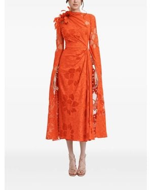 Gemy Maalouf Floral-Lace Draped Dress - Red