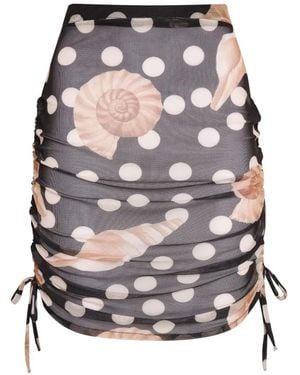 Brigitte Bardot Ruched Seashell-Print Skirt - Gray