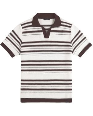 Fay Striped Ribbed-Knit Short-Sleeves Polo Shirt - Grey