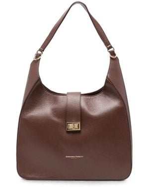 ADRIANNA FERETTI Grainy-Leather Twist-Lock Tote Bag - Brown
