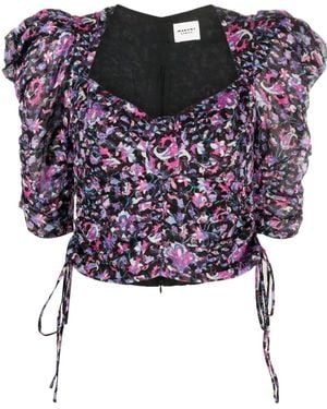 Isabel Marant Galaor Puff-Sleeve Blouse - Purple