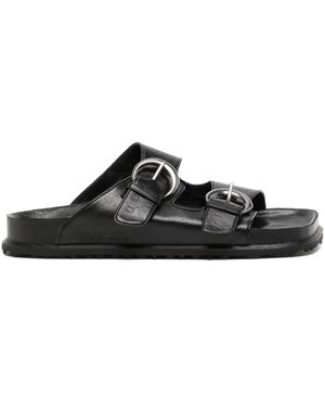 Marine Serre Logo-Debossed Buckle-Strap Leather Sandals - Black
