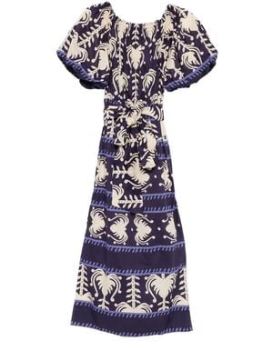 Johanna Ortiz Off-Shoulder Midi-Jurk Met Patroon - Blauw