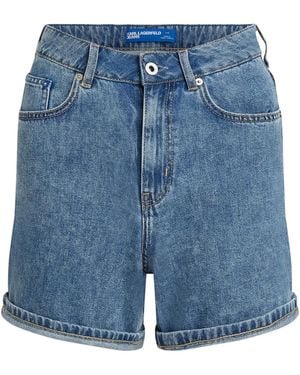 KARL LAGERFELD High-Rise Denim Shorts - Blue