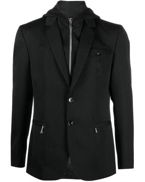 Billionaire Embroidered-Crest Hooded Blazer - Black