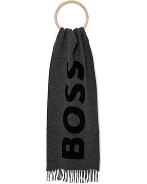 BOSS Fringed Logo-Detail Scarf - ブラック