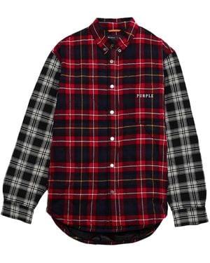 Purple Brand Quilted Plaid Shirt Jacket - Red