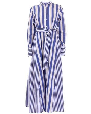 LAVI COUTURE Striped Belted Maxi Dress - Blue