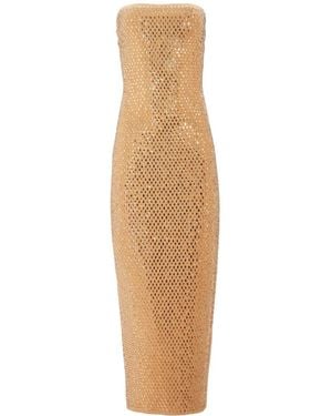 retroféte Boa Embellished Knit Long Dress - Natural
