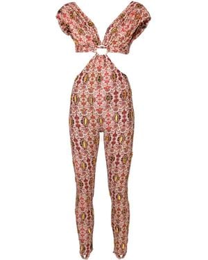 Amir Slama Floral-Print Cut-Out Jumpsuit - Red