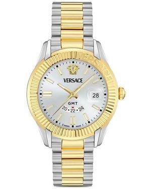 Versace Greca Gmt Fluted 41Mm - Metallic