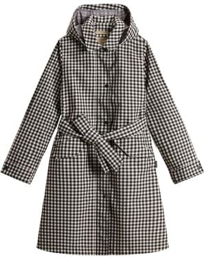 Woolrich Gingham Belted Water-Resistant Trench Coat - Grey