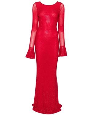 Twentyfourhaitch Crystal-Embellished Bell-Sleeve Maxi Dress - Red