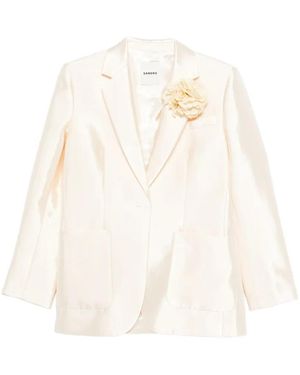Sandro Myrella Floral-Appliqué Front-Pocket Blazer - White