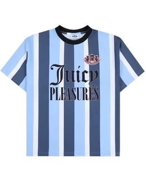 Juicy Couture X Pleasures Striped Logo-Print T-Shirt - Blue