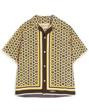 Valentino Garavani Cotton Poplin Bowling Shirt With Bulles Royales Print - Metallic