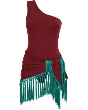 ‎Taller Marmo Costume Intero Monospalla Yacare Con Frange - Rosso