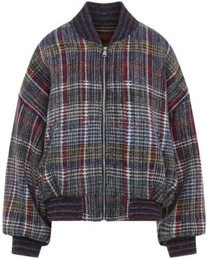 Missoni Wool Bomber Jacket With Check Motif - Gray
