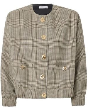 Violante Nessi Houndstooth-Pattern Wool Bomber Jacket - Brown
