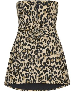 ROTATE BIRGER CHRISTENSEN Leopard-Print Rosette Mini Dress - Black