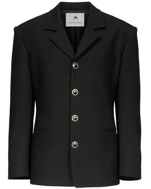 Marine Serre Tailored Wool Serge-Buttons Jacket - Black