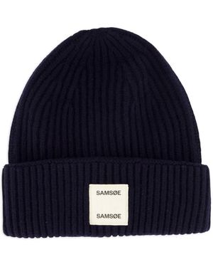 Samsøe & Samsøe Ribbed Wool Beanie Hat - Blue