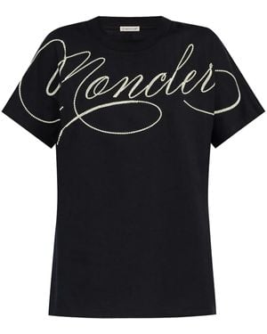 Moncler T-Shirt With Embroidered Logo - Black