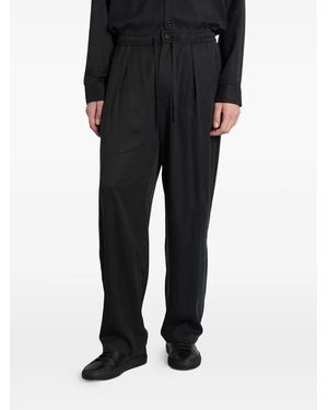 Attachment Pleated Drawstring Straight-Leg Pants - Black